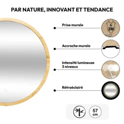 Miroir rond à led 57cm