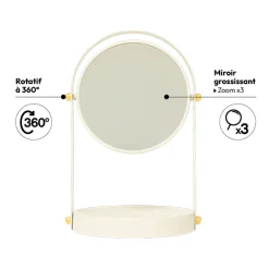 Miroir rond pivotant, Ivoire