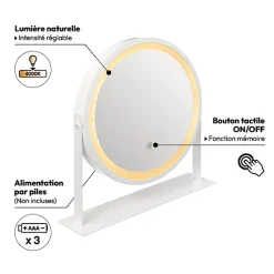 Miroir rond pivotant LED, Blanc