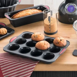 Moule 12 muffins silicone- Noir,rouge