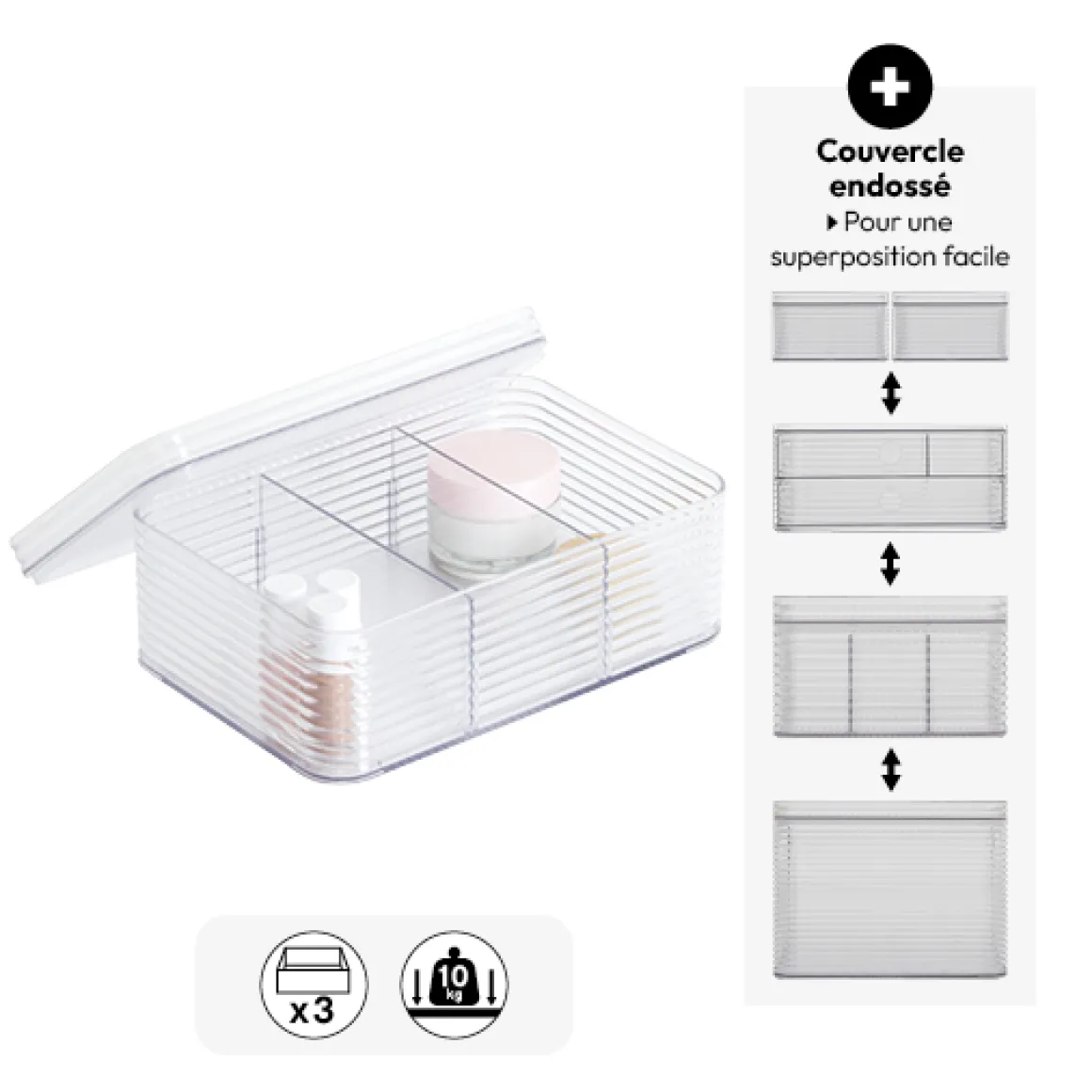 Organisateur 3 compartiments, Transparent