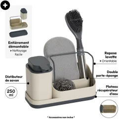 Organiseur évier avec distributeur 300ml, Beige