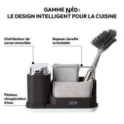 Organiseur évier avec distributeur 300ml, Gris noir
