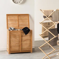 Panier à linge double 50L, Bambou