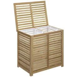 Panier à linge double 50L, Bambou