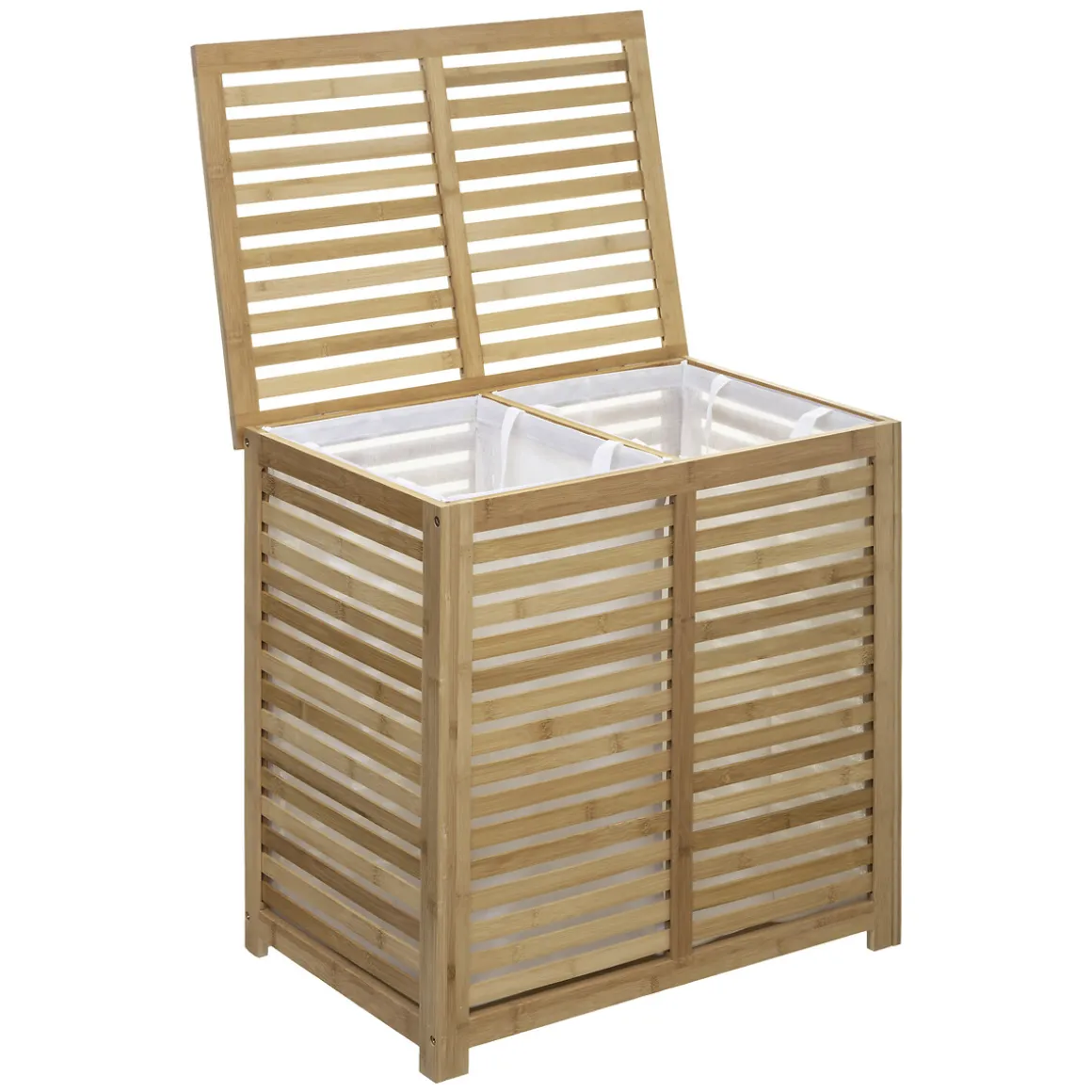 Panier à linge double 50L, Bambou