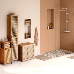 Panier à linge double 50L, Bambou