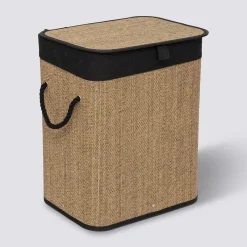 Panier à linge 60L, Bambou et noir