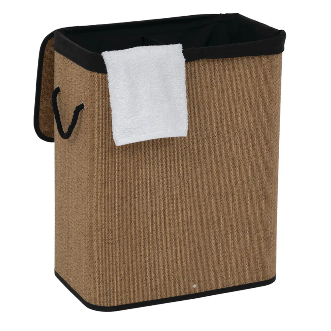 Panier à linge 100L, Bambou et noir