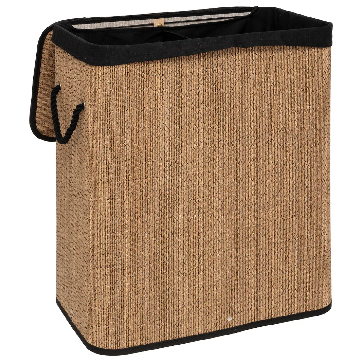 Panier à linge 100L, Bambou et noir