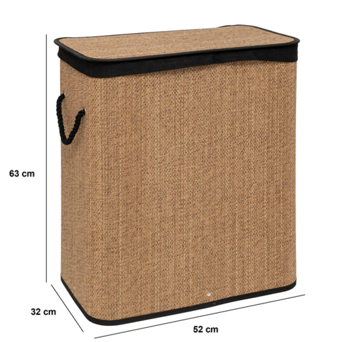 Panier à linge 100L, Bambou et noir
