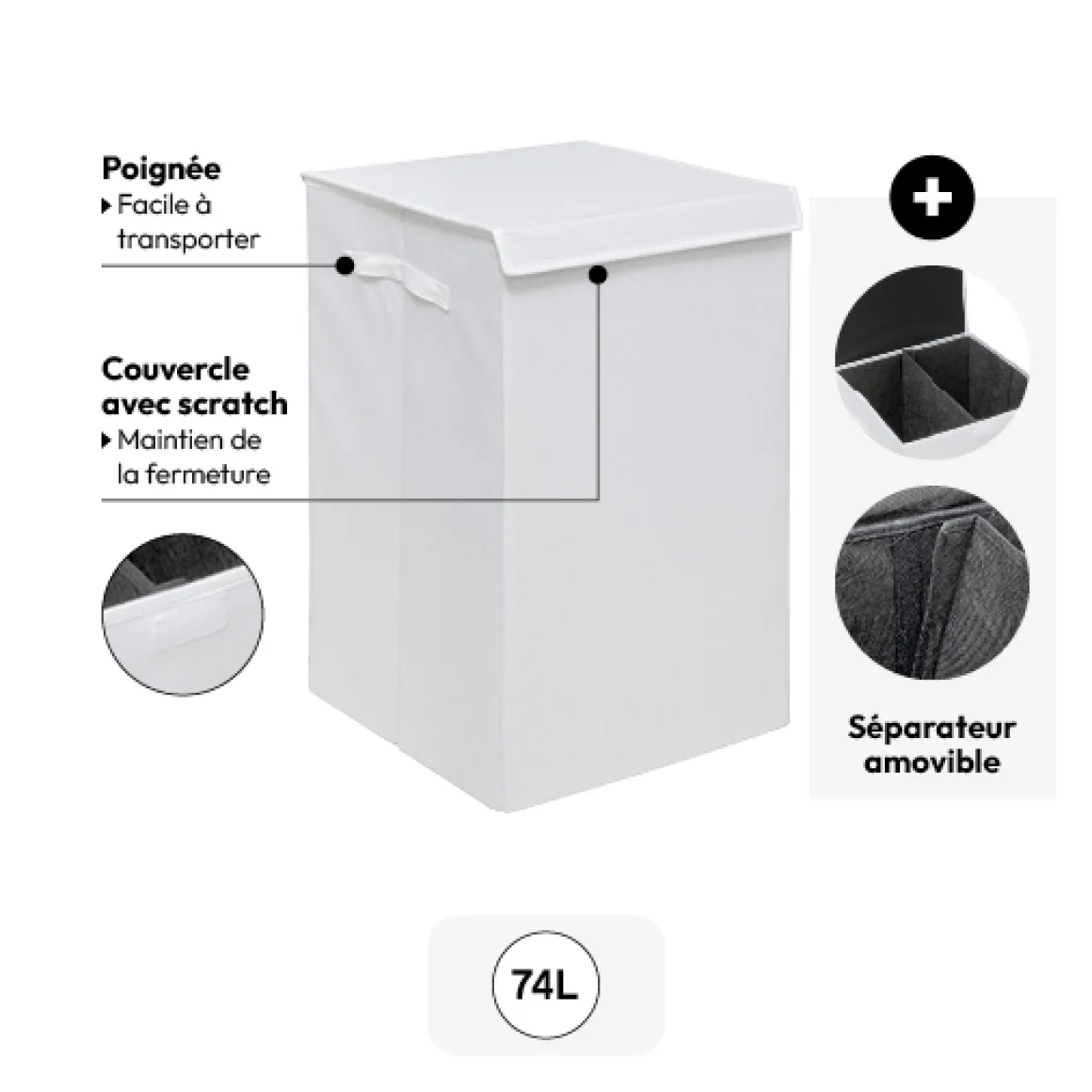 Panier à linge 74L, Blanc