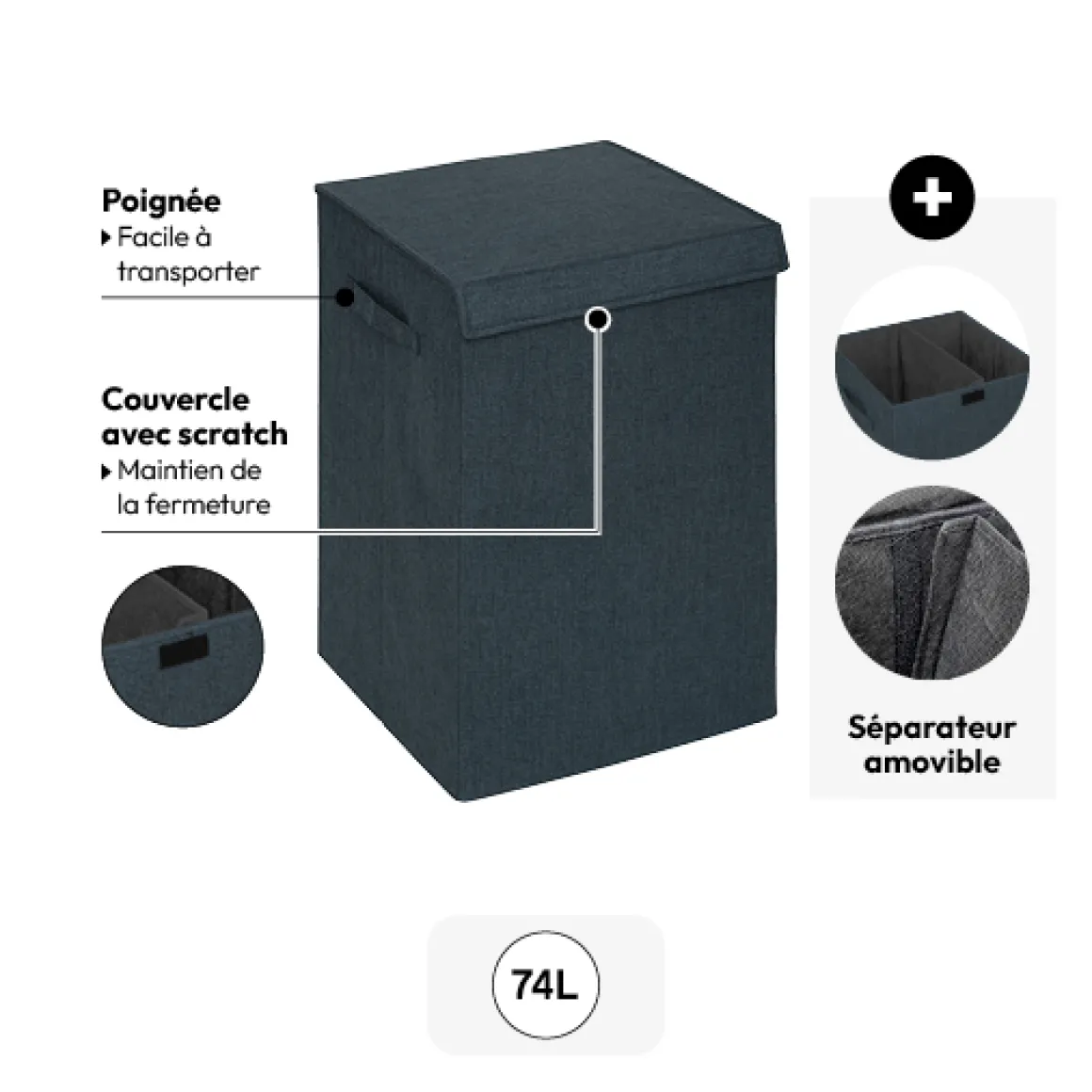 Panier à linge 74L, Bleu pétrole