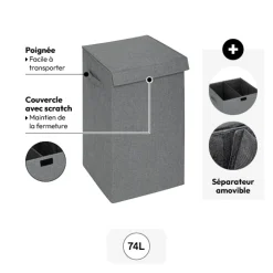 Panier à linge 74L, Gris