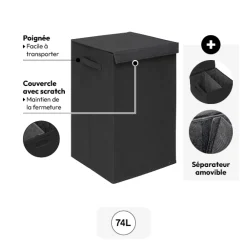 Panier à linge 74L, Noir