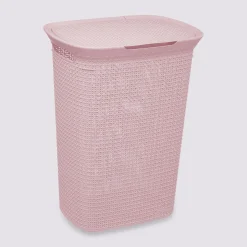 Panier à linge plastique 57L, Rose