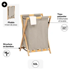 Panier à linge pliable 50L, Gris