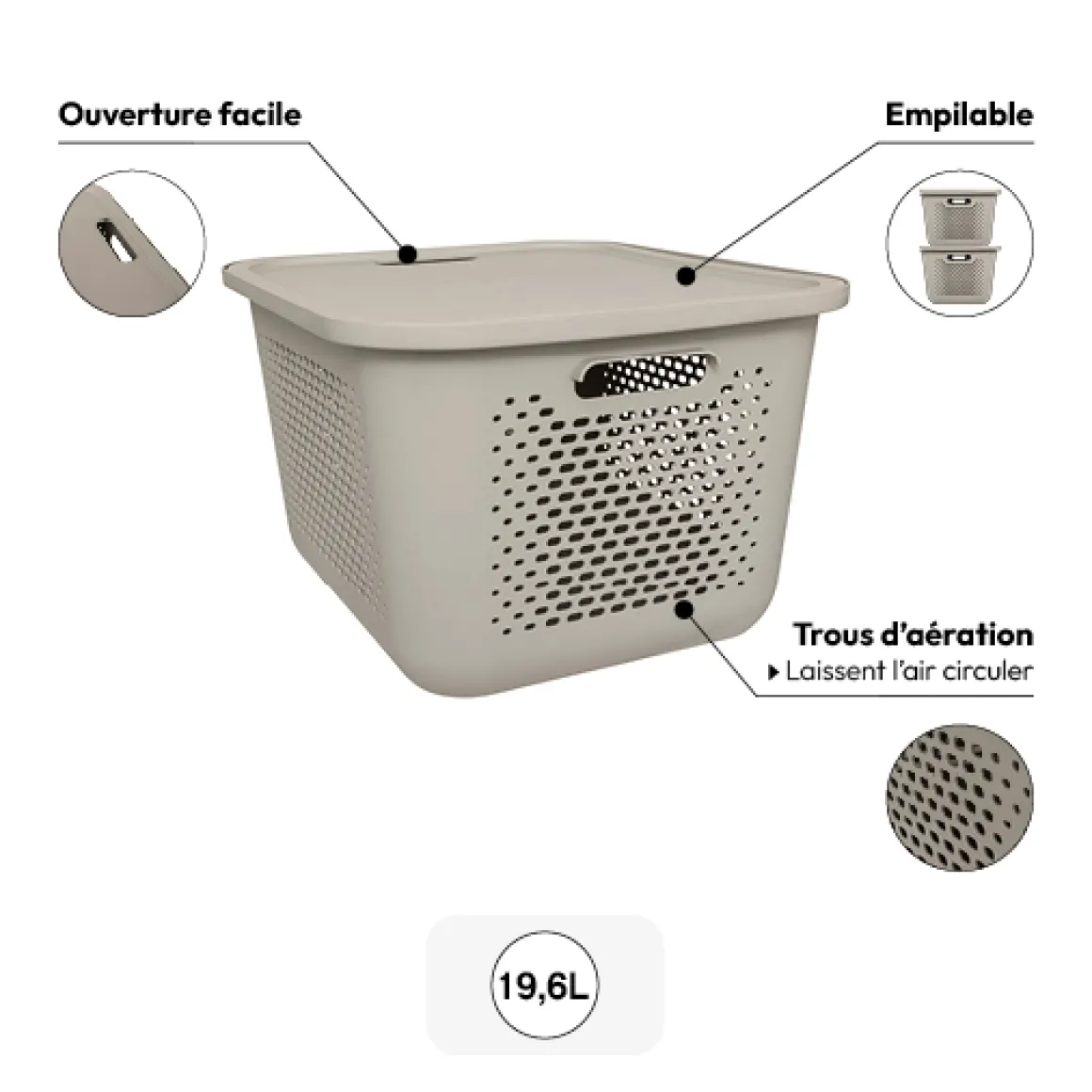 Panier avec couvercle 19,6L, Lin
