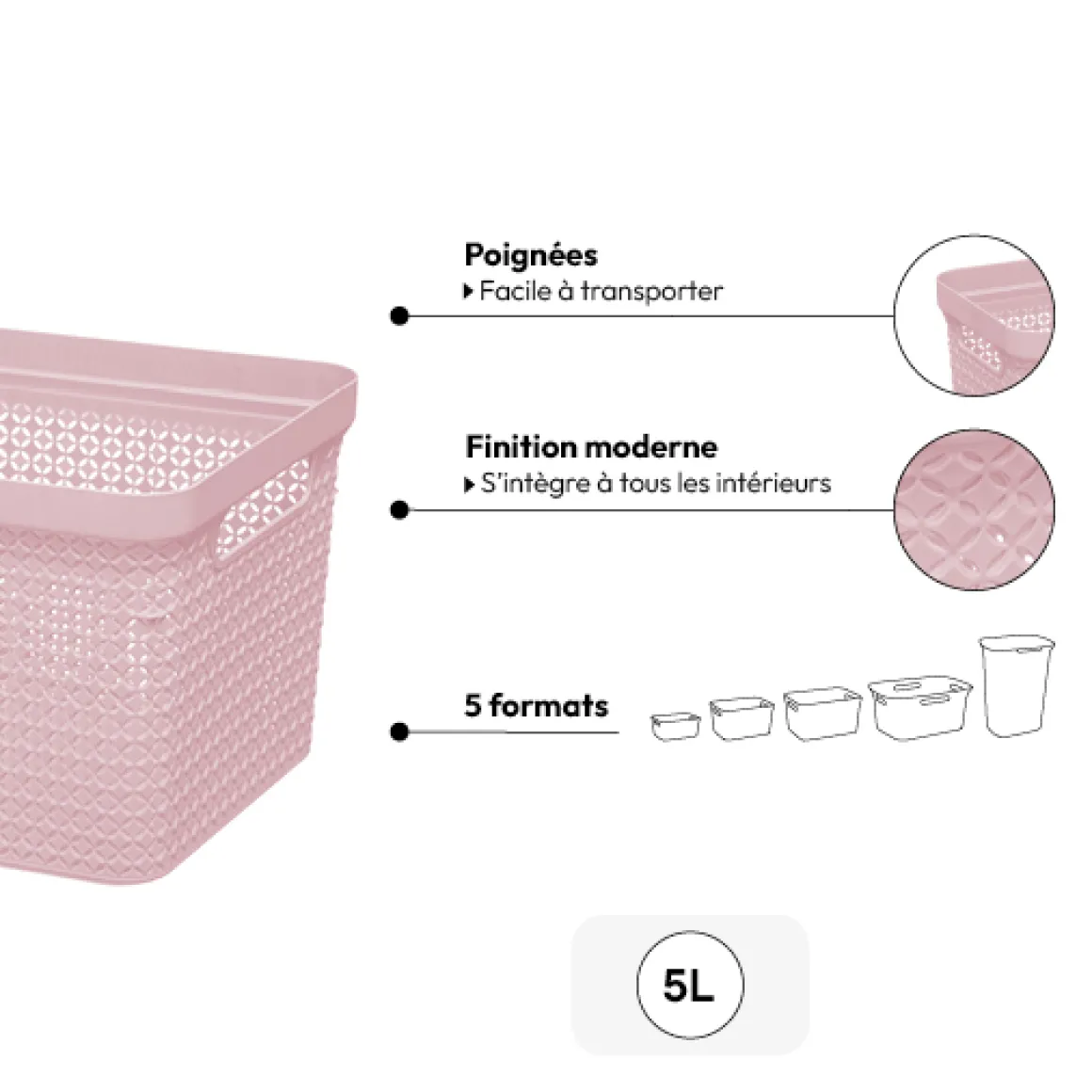 Panier en plastique 5L - Rose