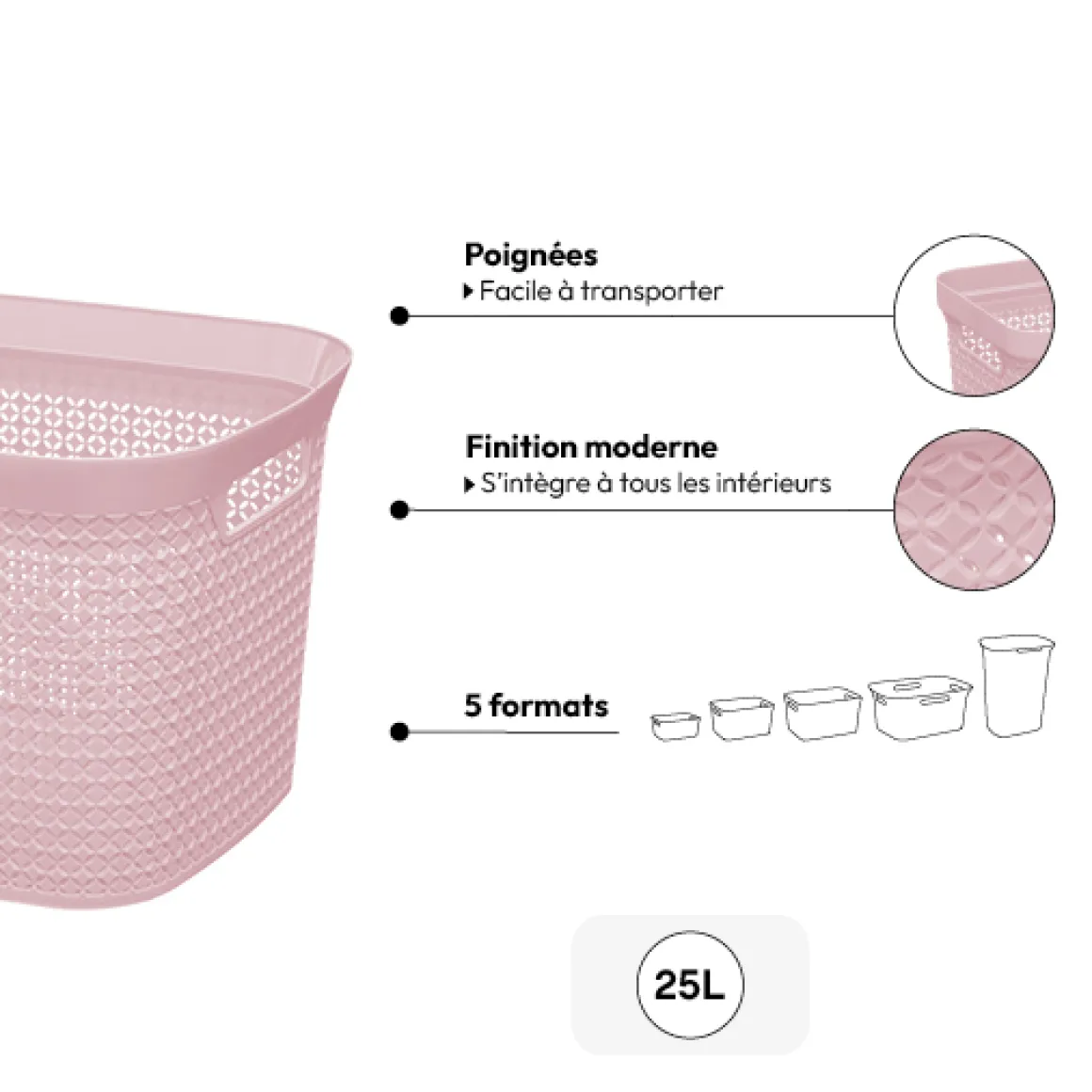 Panier en plastique 25L, Rose