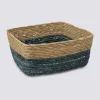 Panier paille 31x15 cm, Bleu pétrole