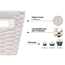 Panier vannerie 15x31cm, Blanc