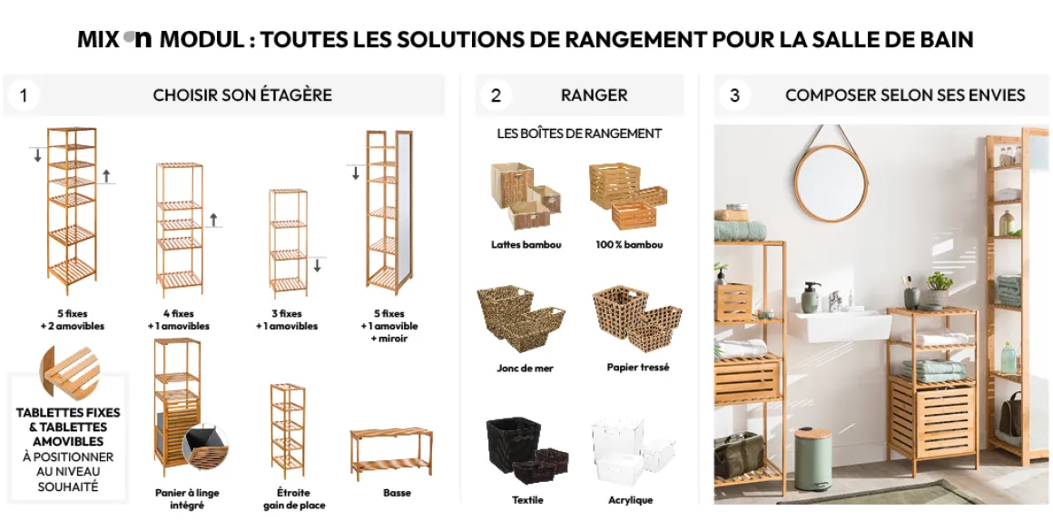 Panier 31x31cm, Latte bambou motif