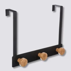 Patère 3 têtes métal et bambou, Noir