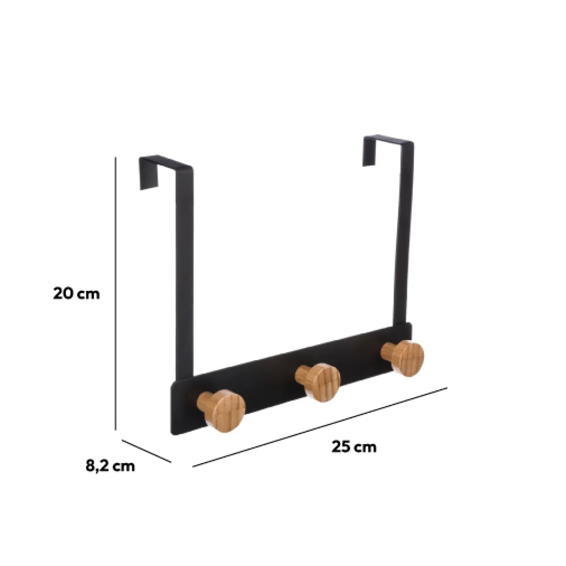 Patère 3 têtes métal et bambou, Noir