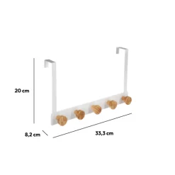 Patère 5 têtes métal et bambou, Blanc