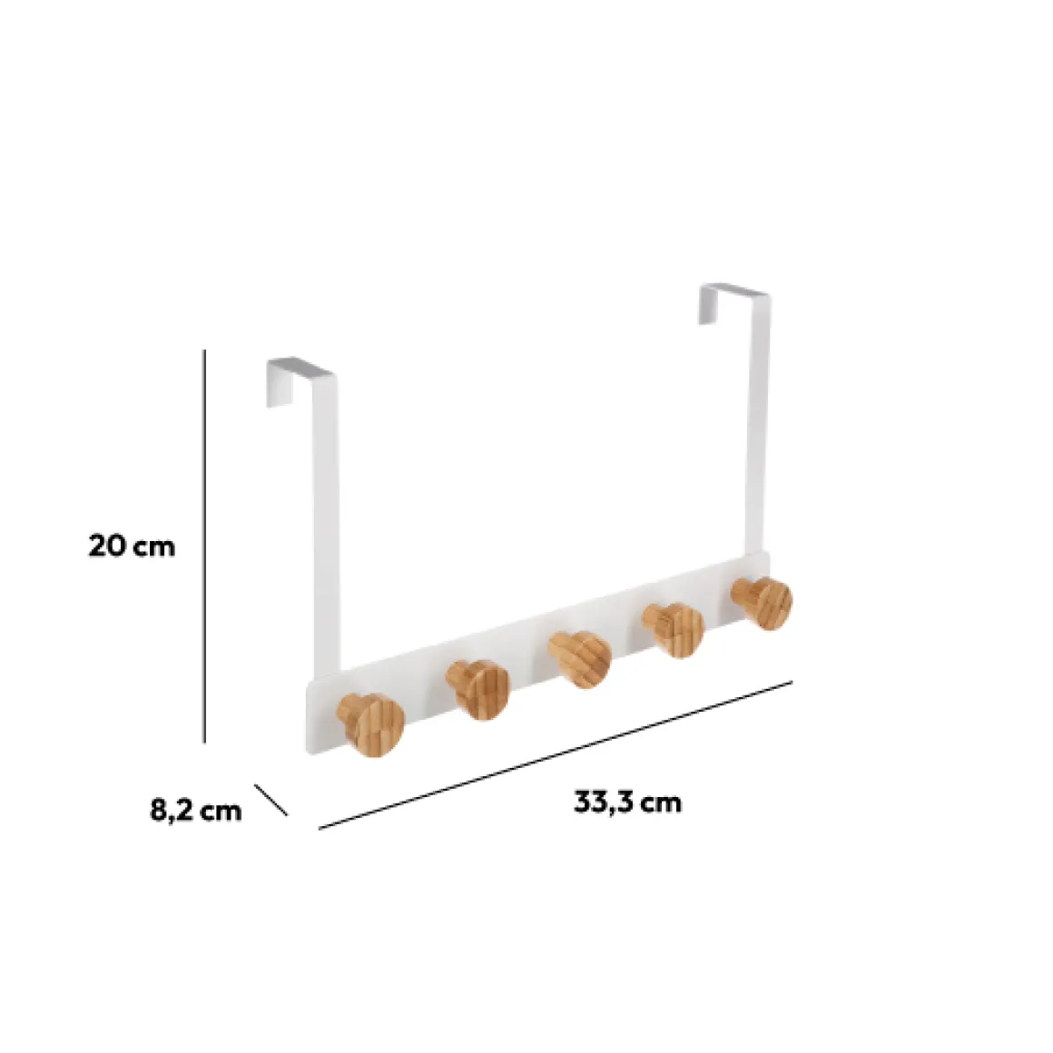 Patère 5 têtes métal et bambou, Blanc