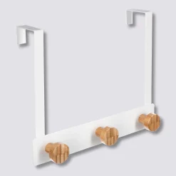 Patère 3 têtes métal et bambou, Blanc