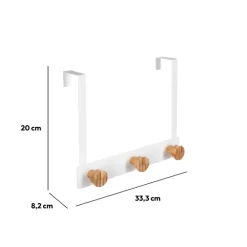 Patère 3 têtes métal et bambou, Blanc