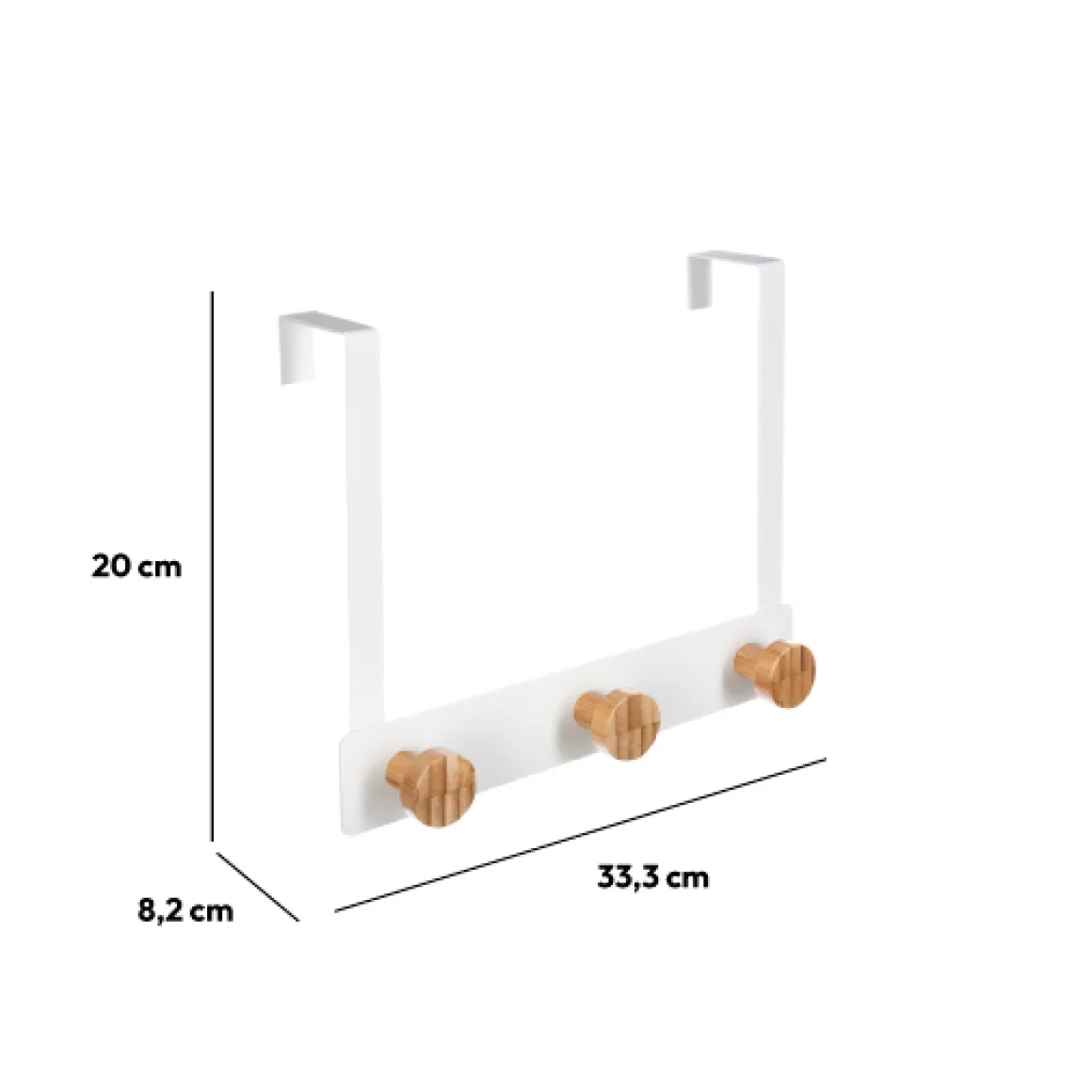 Patère 3 têtes métal et bambou, Blanc