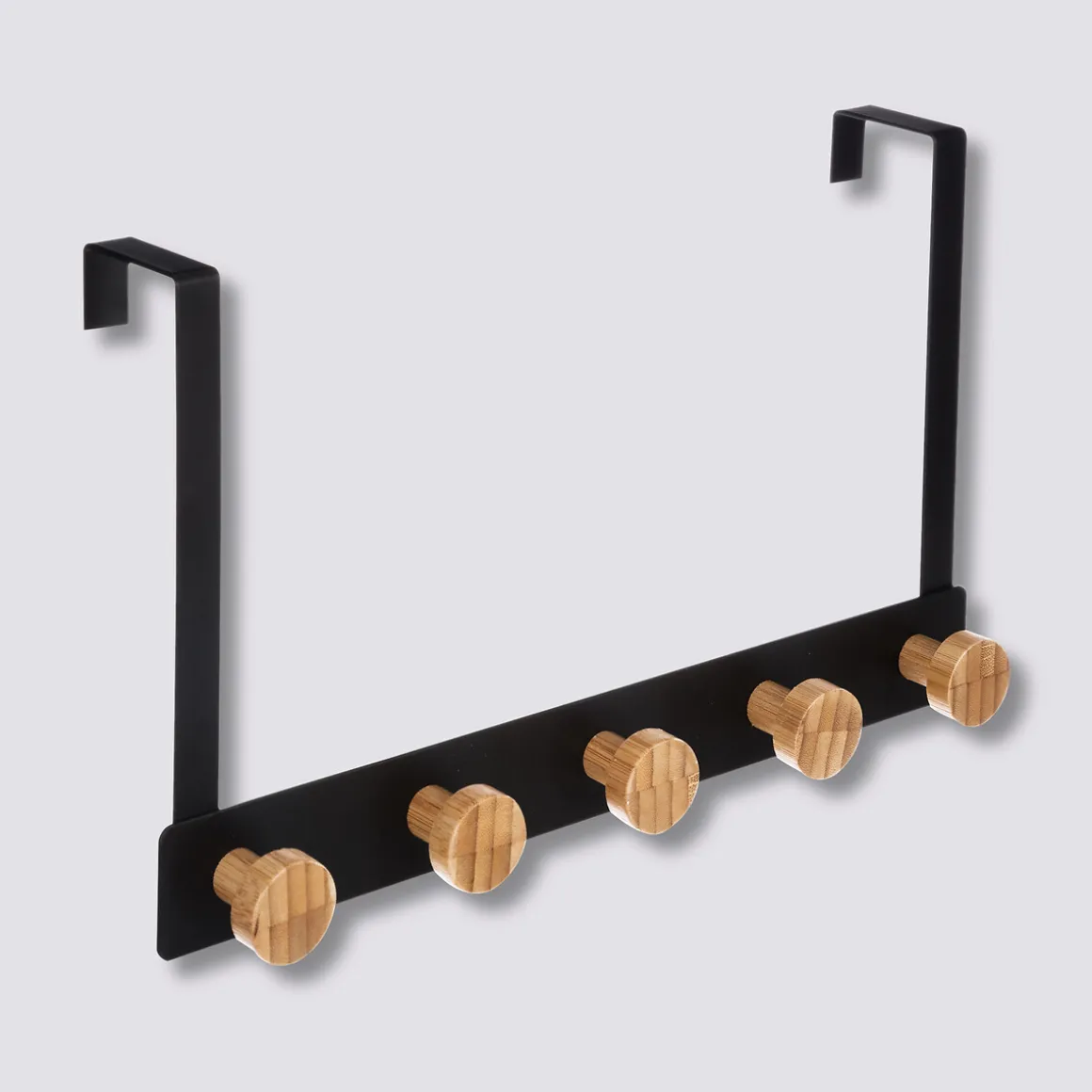 Patère 5 têtes métal et bambou, Noir