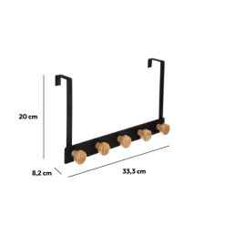 Patère 5 têtes métal et bambou, Noir
