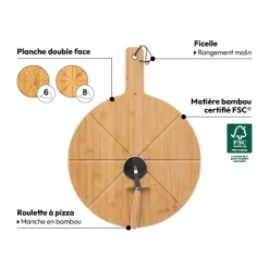 Planche à découper pizza avec roulette, 37cm