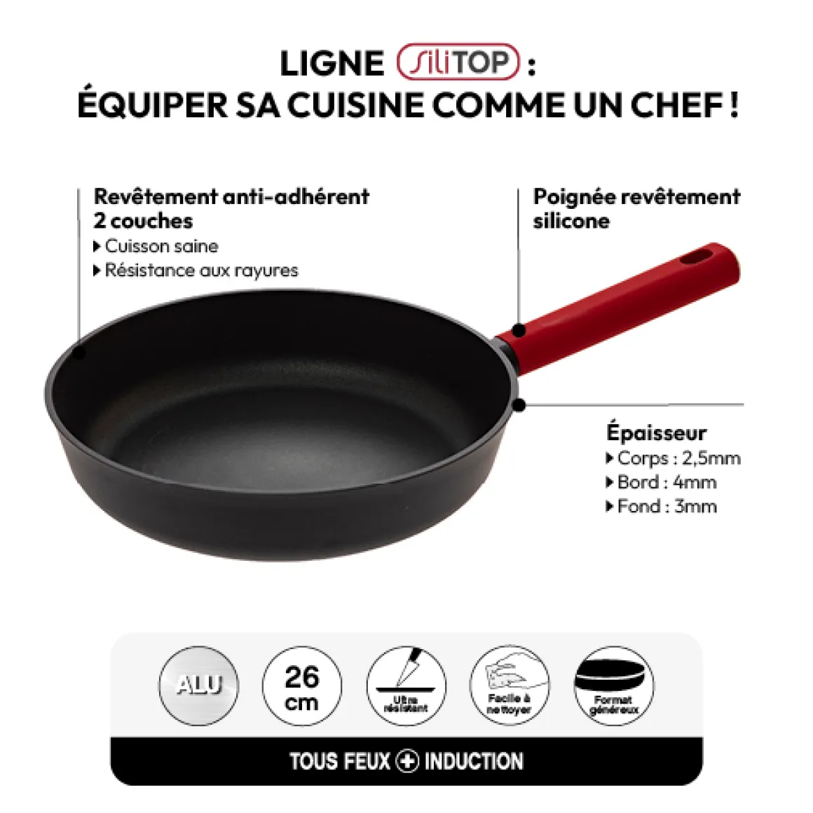 Poêle Aluminium forgé, 26 cm