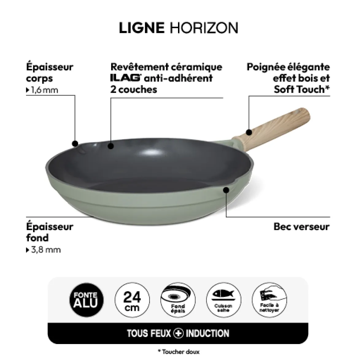 Poêle aluminium forgé 24 cm, Vert