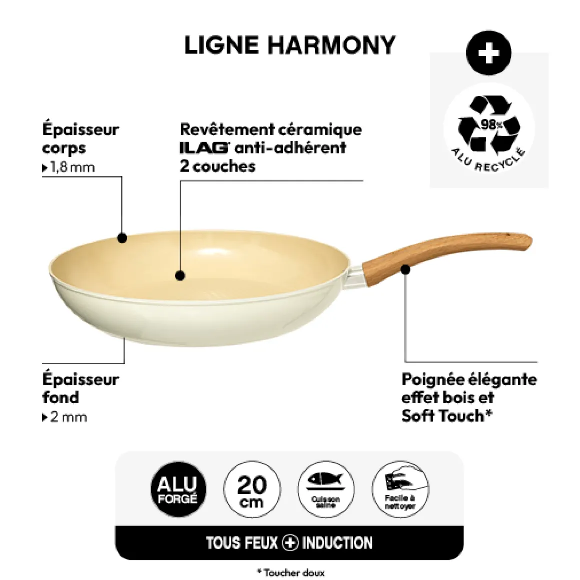 Poêle aluminium forgé beige, 20cm