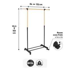 Portant à vêtements extensible, Effet bois