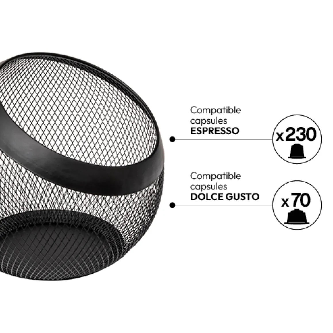 Porte capsules rond, Noir