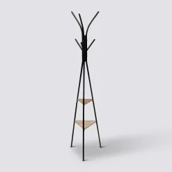 Porte manteau 6 crochets métal/bois, Noir