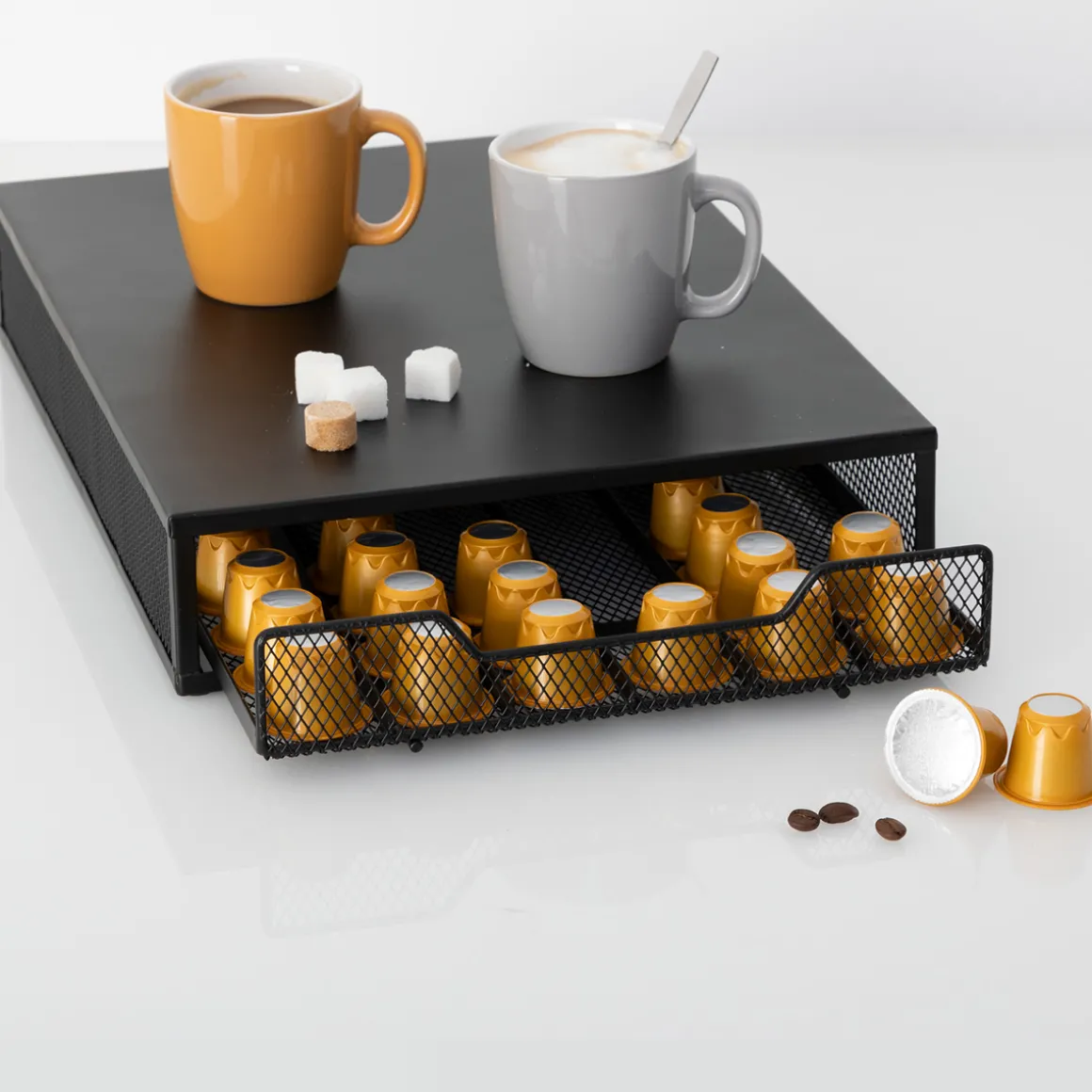 Porte-capsules x60 avec tiroir, Noir