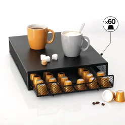 Porte-capsules x60 avec tiroir, Noir