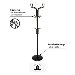 Porte-manteaux 11 patères 176,5cm, Noir