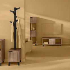 Porte-manteaux effet chêne naturel, Noir