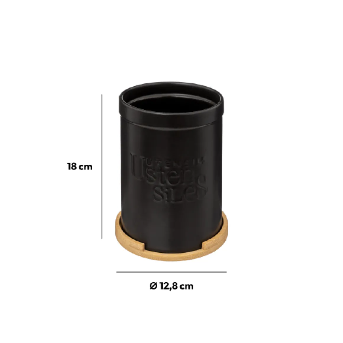 Pot à ustensiles couvercle bambou, Céramique noir