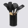 Pot métal à ustensiles avec 7 accessoires, Noir
