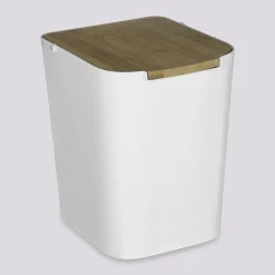 Poubelle à couvercle bambou 5L, Blanc